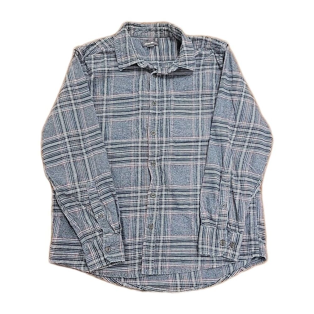 Eddie Bauer Flannel Men's Long Sleeve Shirt Large Blue Size L 100% Cotton